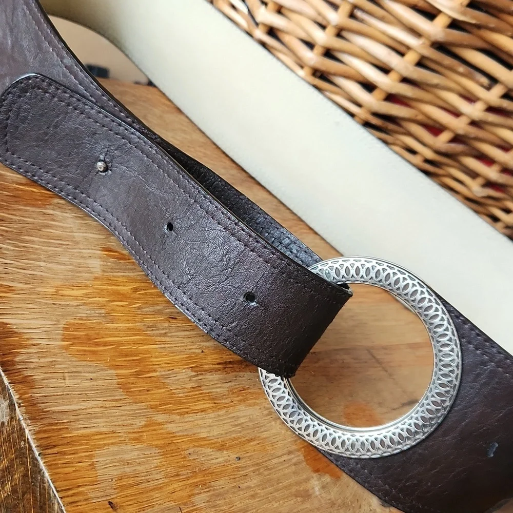 Chicos Silver‎ Metal Wide Brown Belt 36